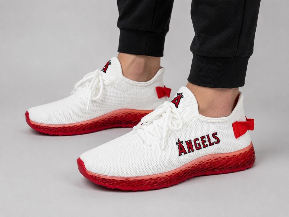 FOCO LA Angels Knit Sneakers Mens Size 8 White Red MLB Lace Up Shoes New